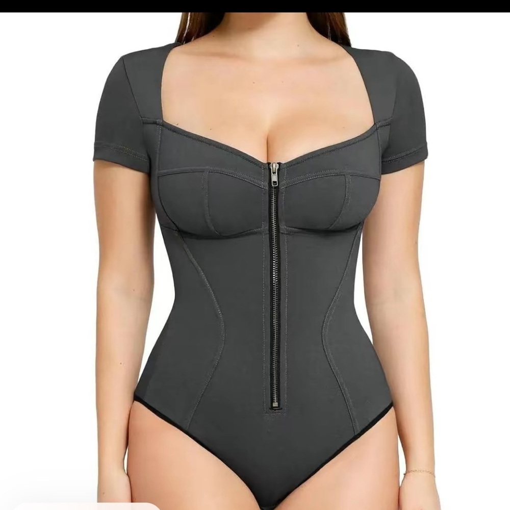Women’s Charcoal Zip-Front Bodysuit